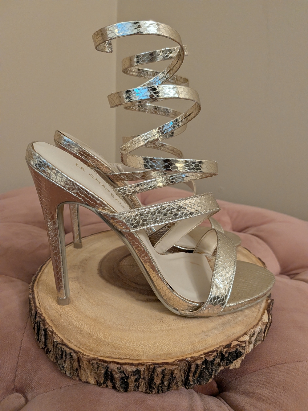 Gold Le Chateau Heels, Spiral Ankle Wrap/ 4/4.5inch Heel